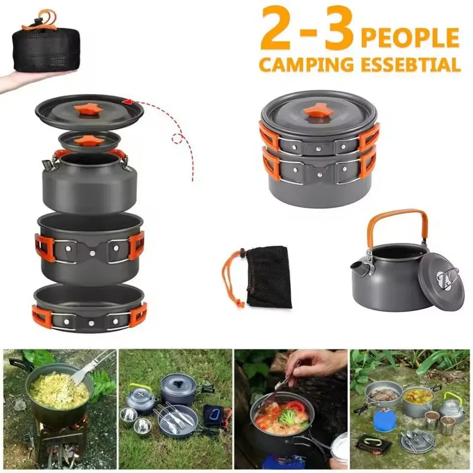 Camping Cookware Mess Kit with Kettle