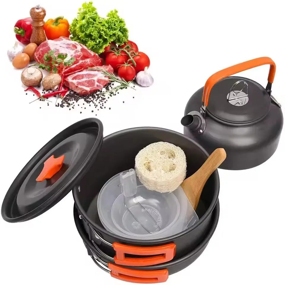 Camping Cookware Mess Kit with Kettle